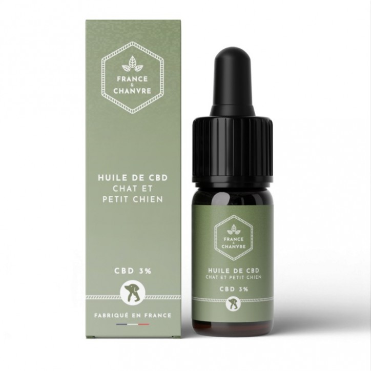 Huile de CBD 3% petit chat et chien 10ml - France et Chanvre